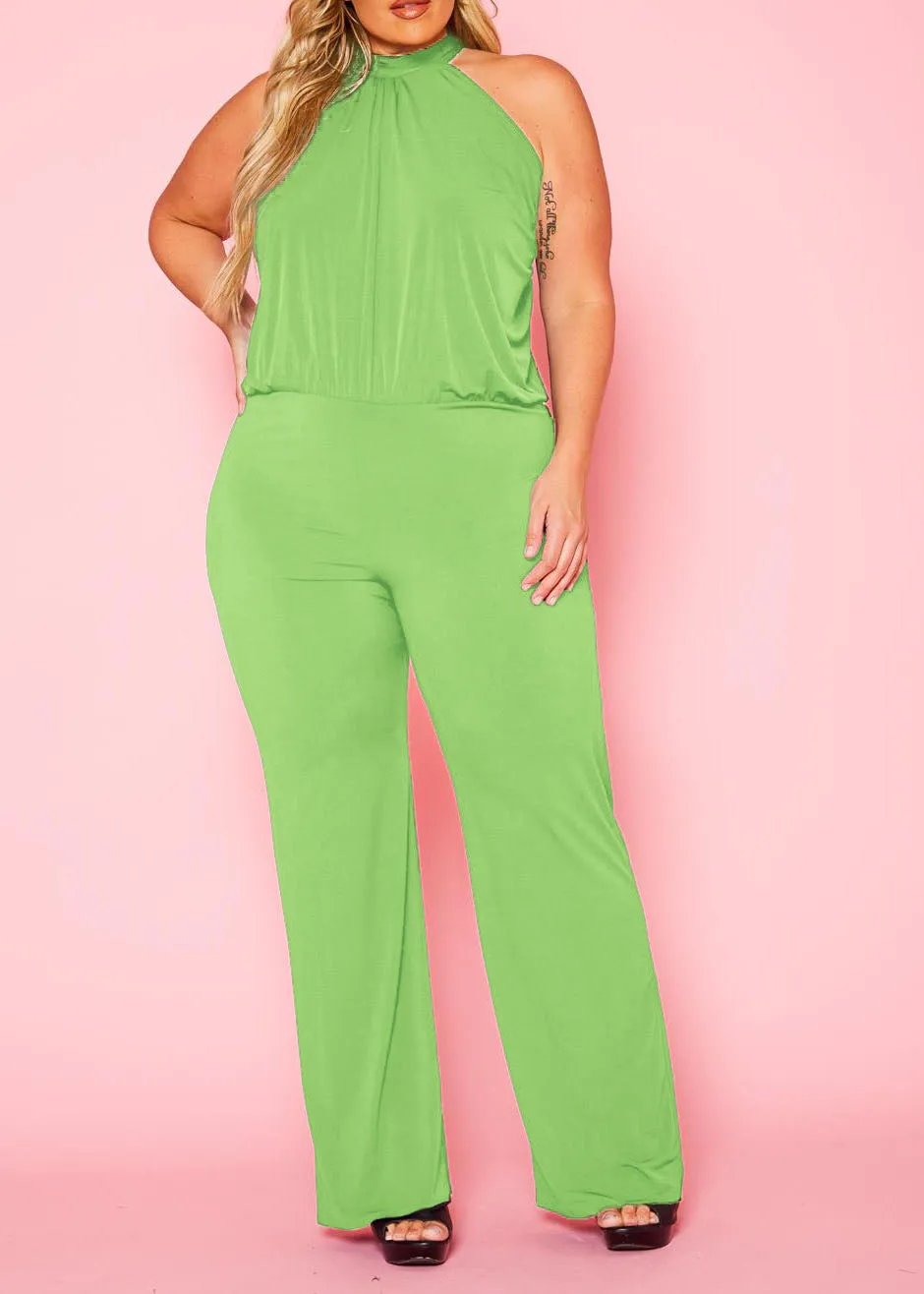 Hi Curvy Plus Size Women Halter Neck Flare Jumpsuit Made in USA