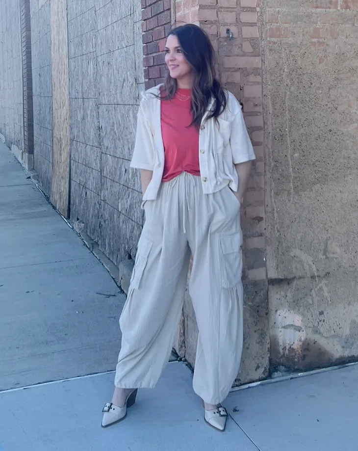 High Waisted Cargo Pants Light Sand