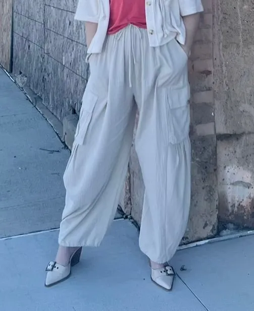 High Waisted Cargo Pants Light Sand