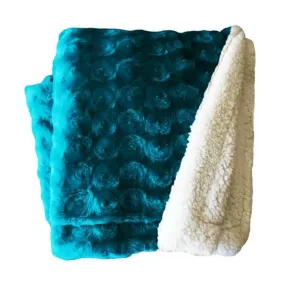 Home Fashion Plush Fleece Sherpa Backed Reversible Teal Throw