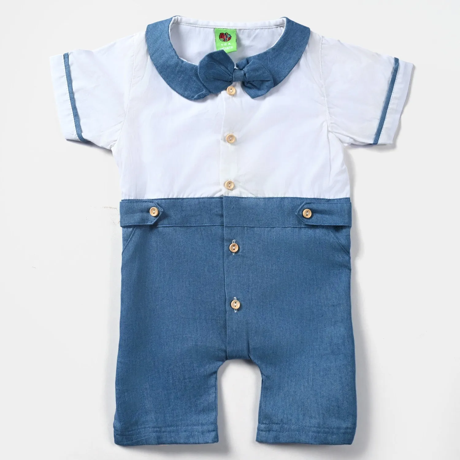 Infant Boys Tensile Denim (Light Denim) Romper Bow-R.Blue