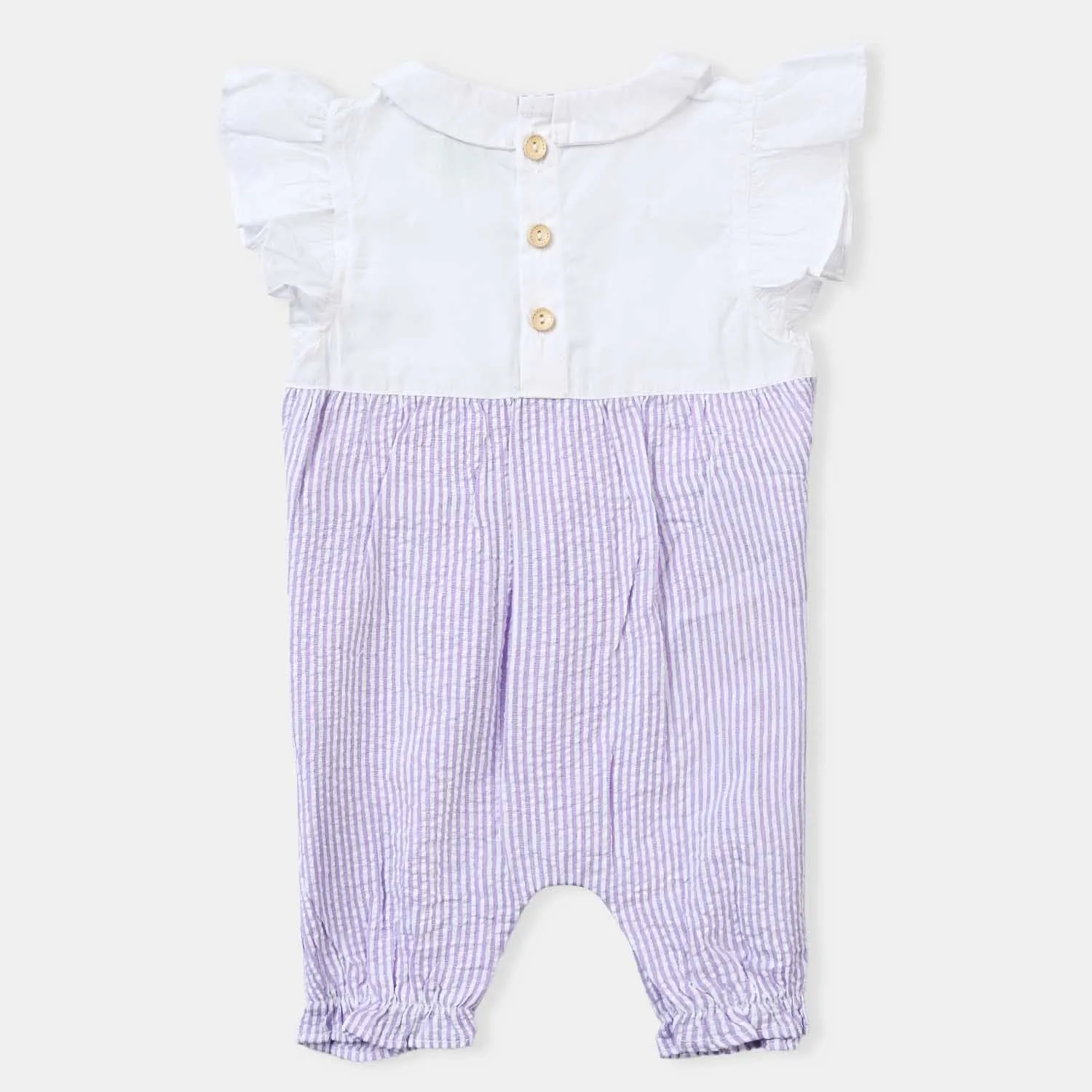 Infant Girls Tensile Denim (Light Denim) Romper Pleats-Purple/White