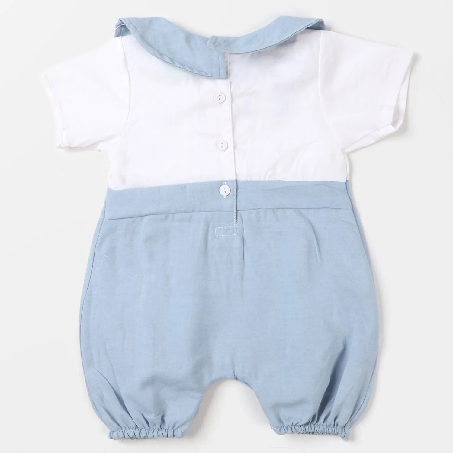 Infant Girls Woven Romper Rounded Collar - White