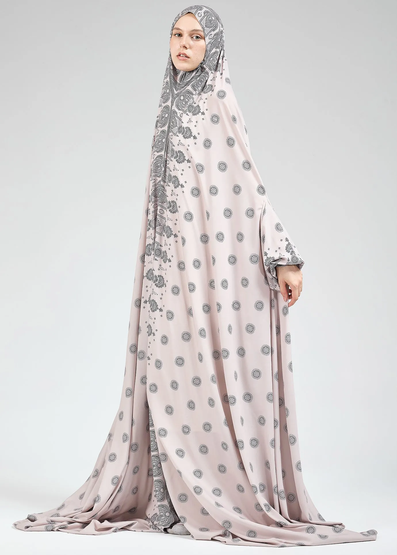 Jameela Satin Home Prayer Gown in Paisley Print with Extended Coverage