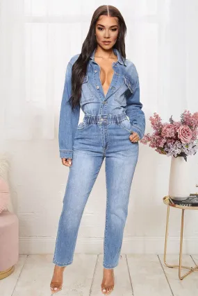 JG679 Denim Pocket Jumpsuit