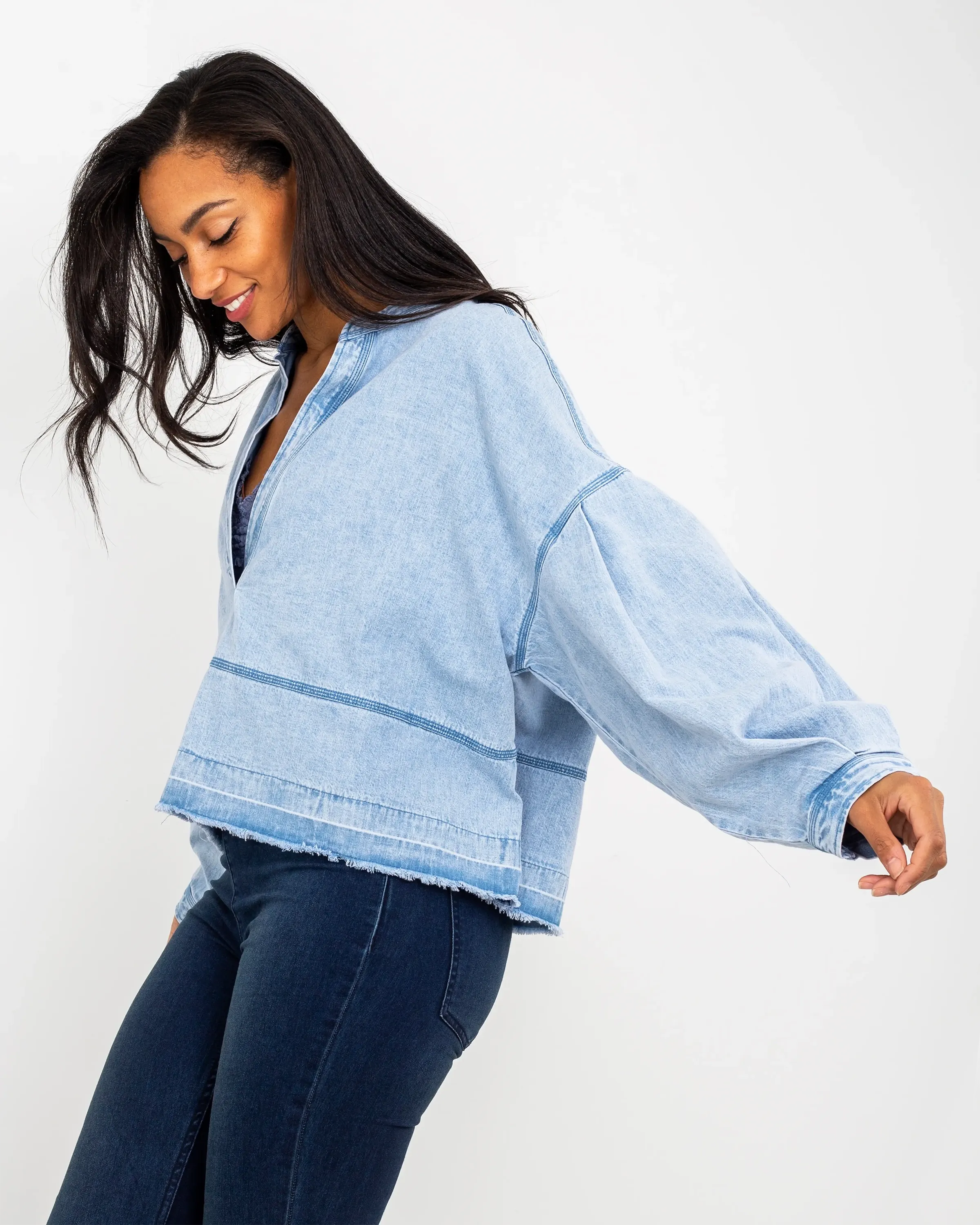 Jude Denim Pullover Shirt in Vintage Indigo