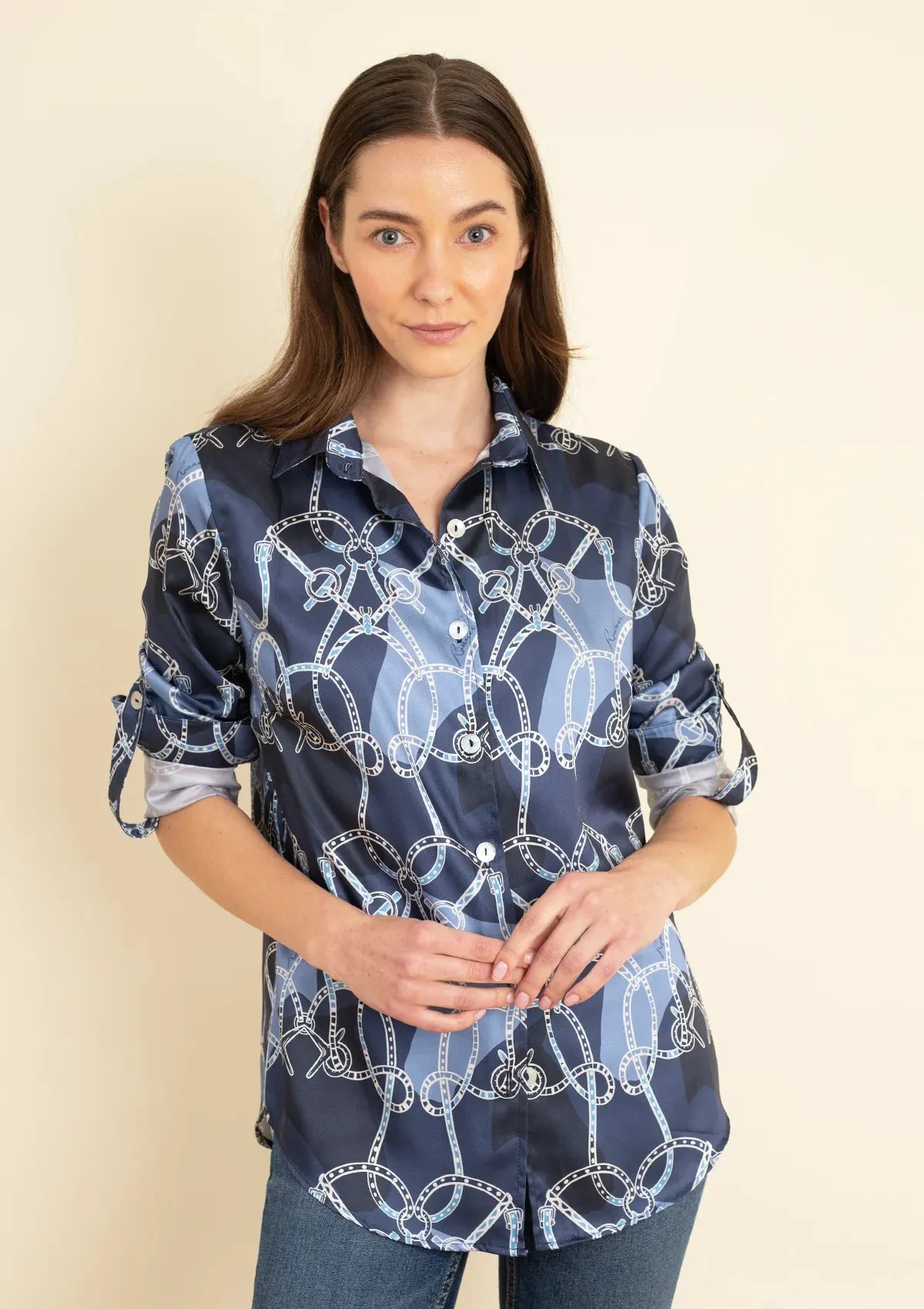 Juliet Button-down Shirt | Saddlery Print | Navy