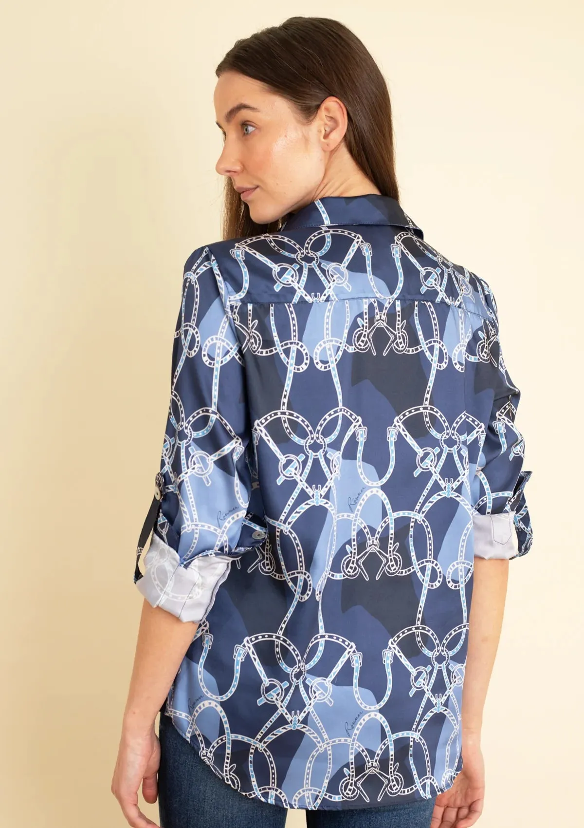 Juliet Button-down Shirt | Saddlery Print | Navy