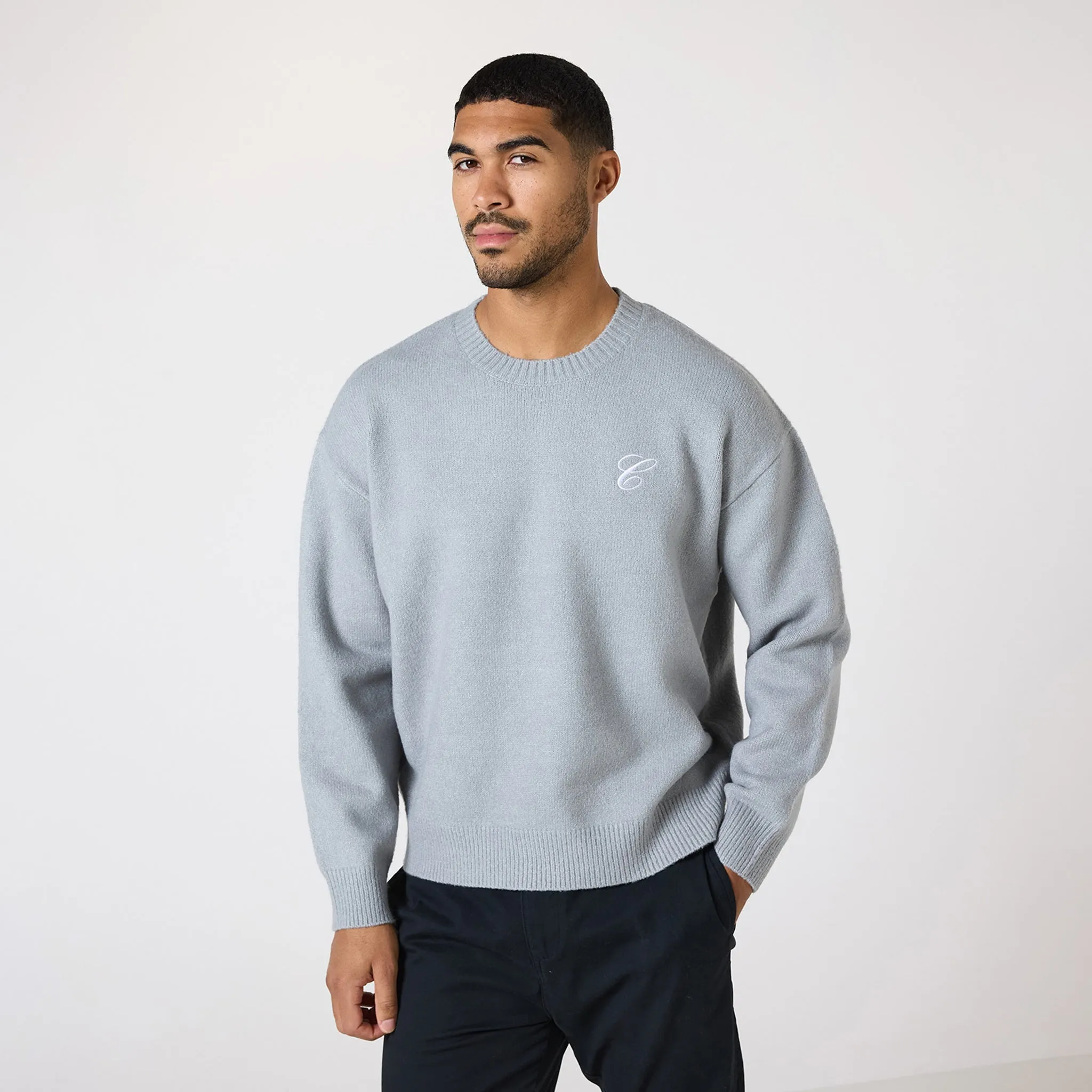 Knit Initial Crewneck | Light Grey