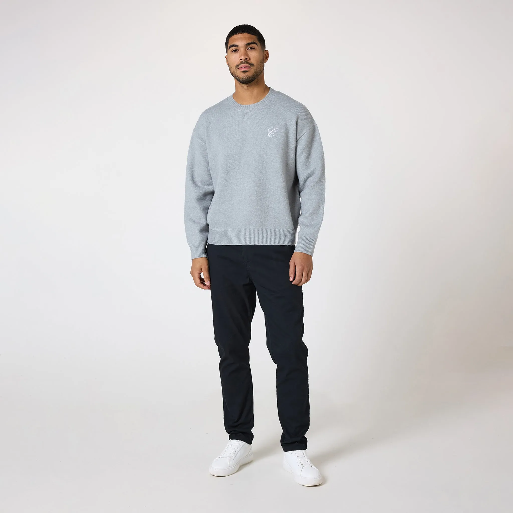 Knit Initial Crewneck | Light Grey