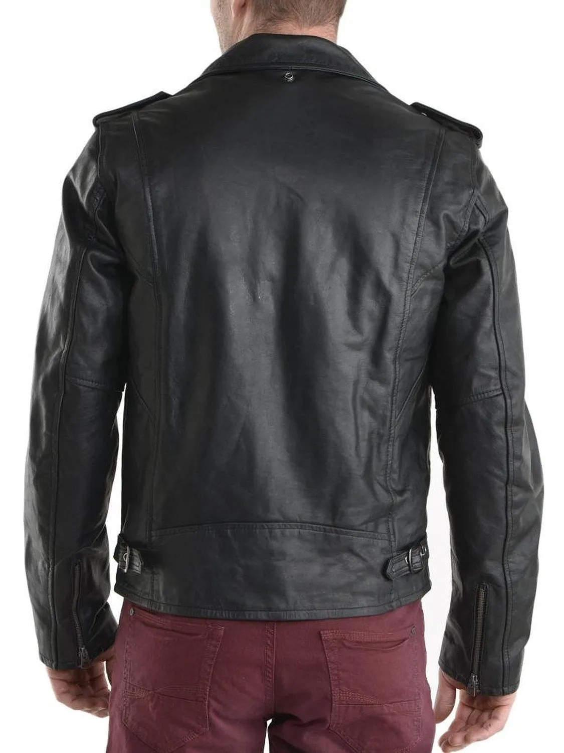 Leather Jackets Hub Mens Genuine Cowhide Leather Jacket (Black, Double Rider Jacket) - 1501006