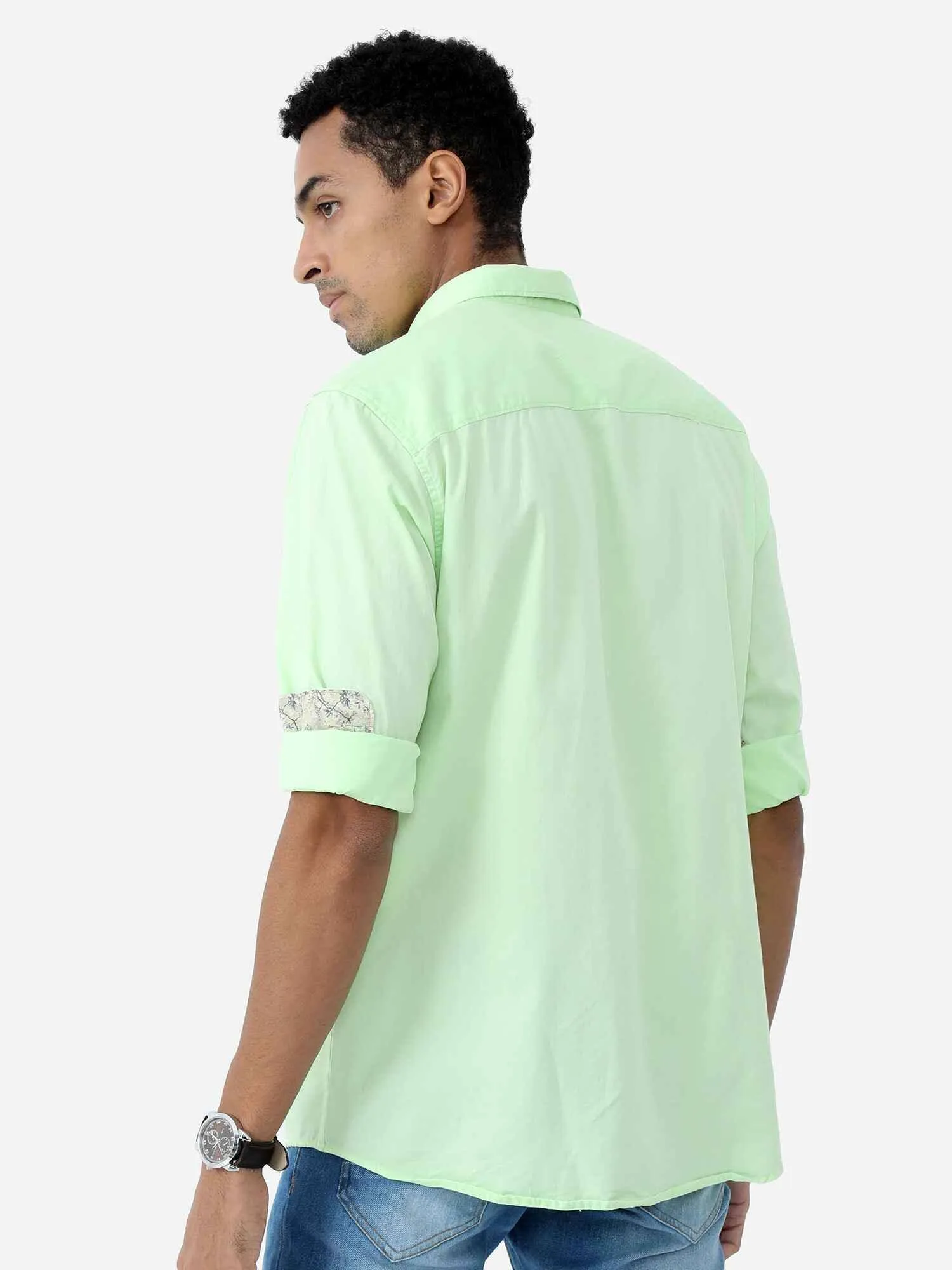 Lemon Green Solid Cotton Full Sleeve Shirt