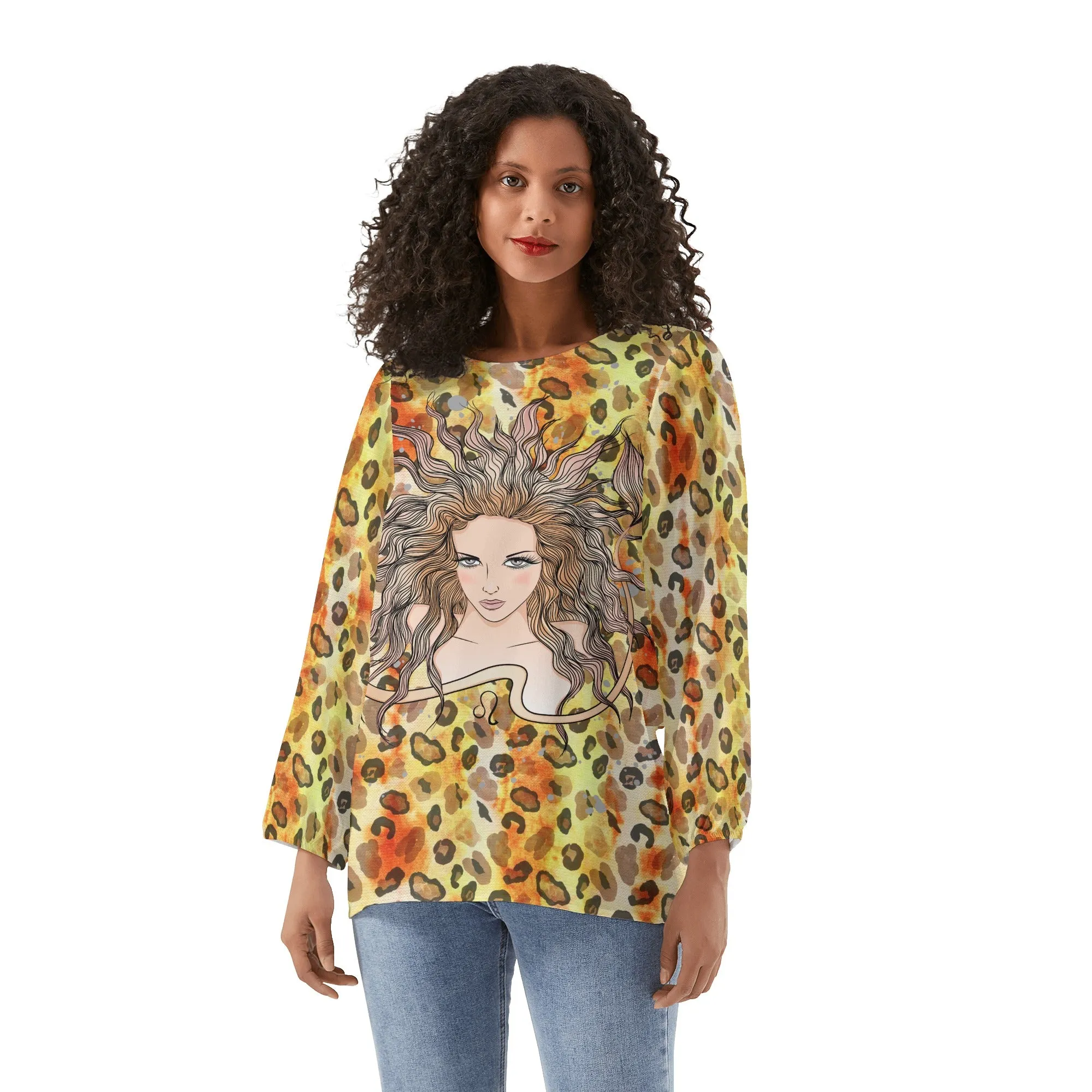 Leo Woman Zodiac Sign Long Sleeve Chiffon Blouse Inspired by Astrology and Horoscope