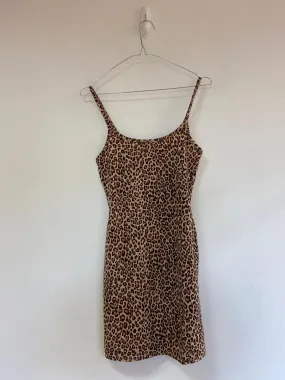 Leopard print mini bodycon dress with slit, Boohoo, Size 10 (Elastane, Polyester)