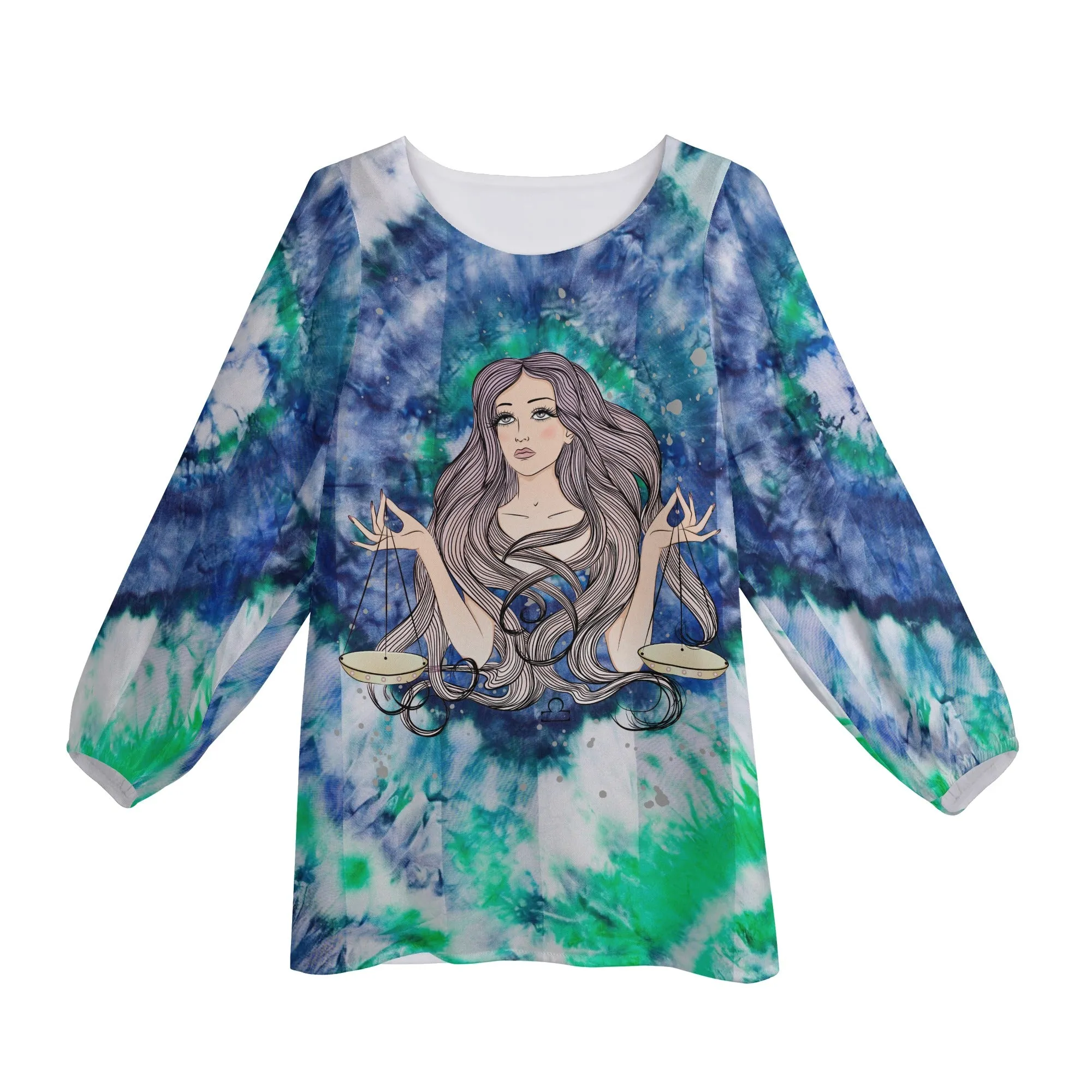 Libra Woman Zodiac Sign Long Sleeve Chiffon Blouse Inspired by Astrology and Horoscope