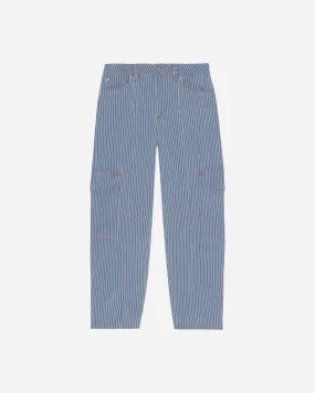 Light Stripe Denim Cargo Pants - Mid Blue Stone