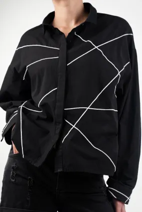 Lined Black Cotton Oversized Shirt