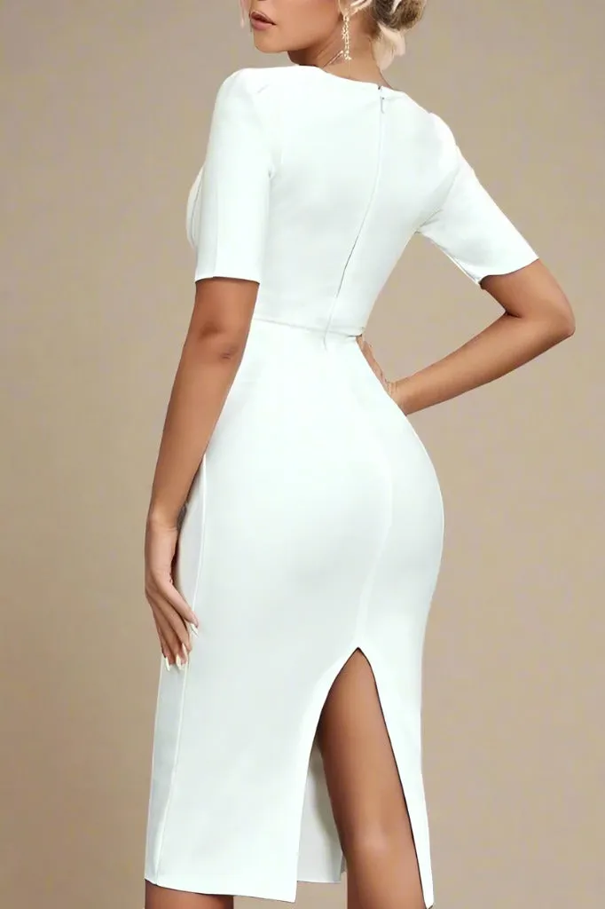 Lola Short Sleeve Bodycon Midi Dress - Pearl White