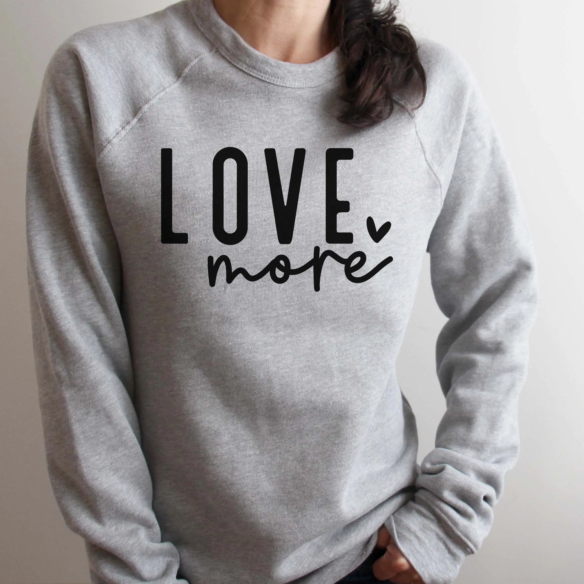 Love More -- BELLA CANVAS® - Gray Sponge Fleece Raglan Crewneck Sweatshirt