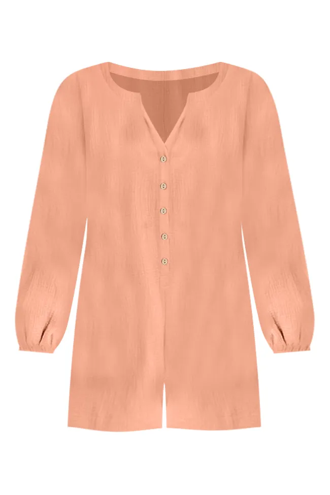 Love Your Destiny Terracotta Long Sleeve Button Up Romper FINAL SALE