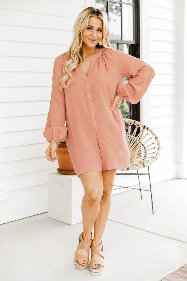 Love Your Destiny Terracotta Long Sleeve Button Up Romper FINAL SALE