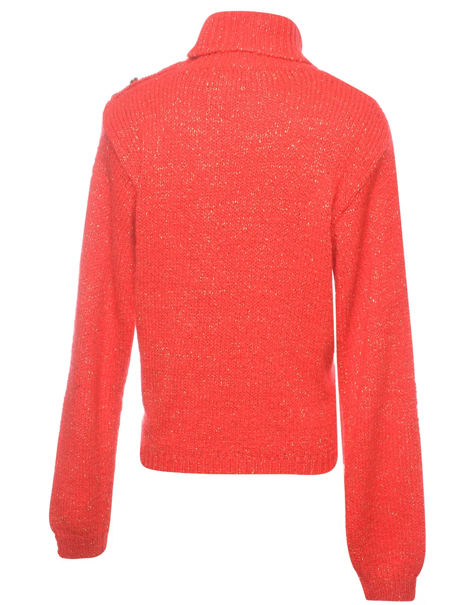 Lurex Thread Pattern Turtleneck Jumper - M