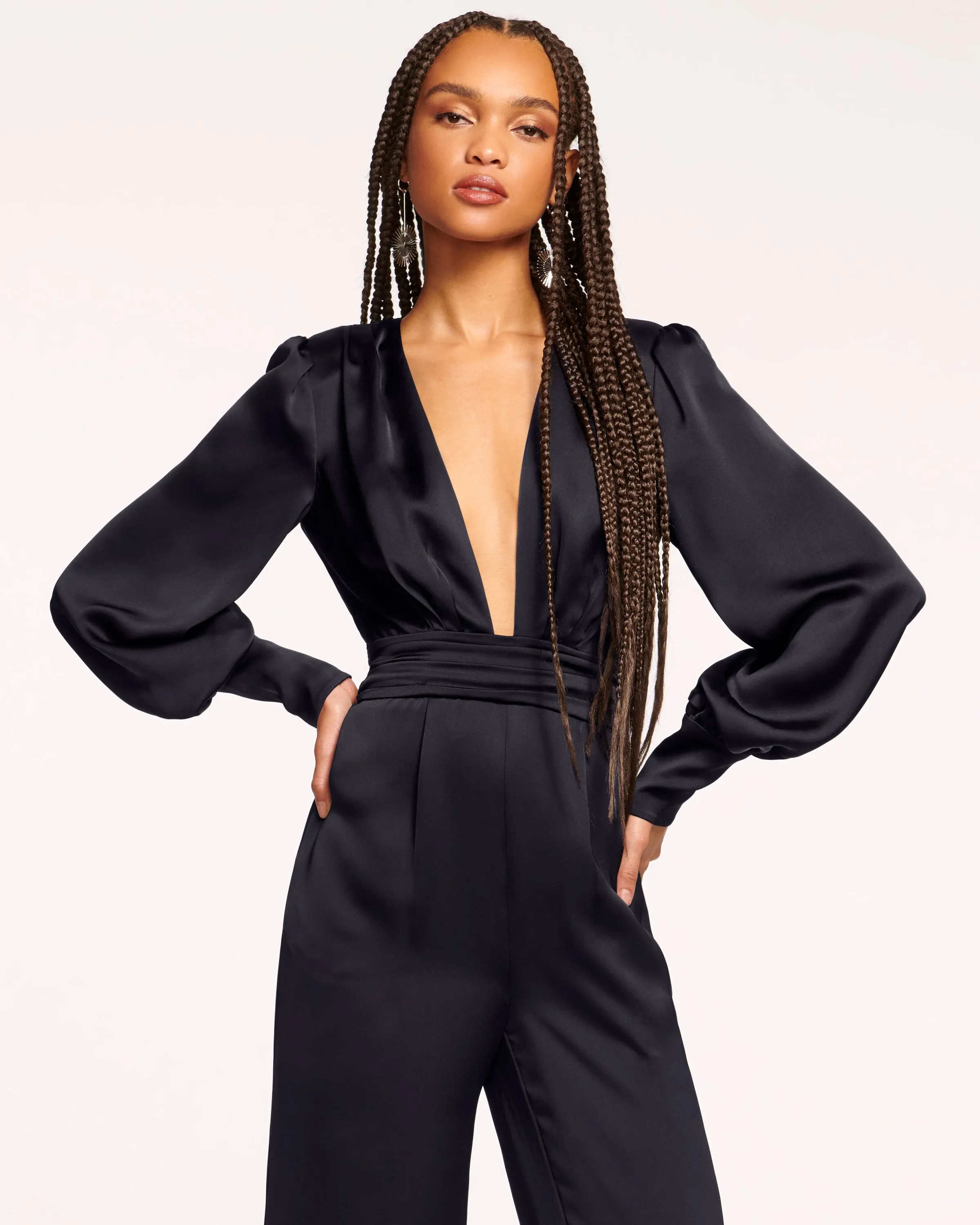 Madelane Plunging Long Sleeve Jumpsuit