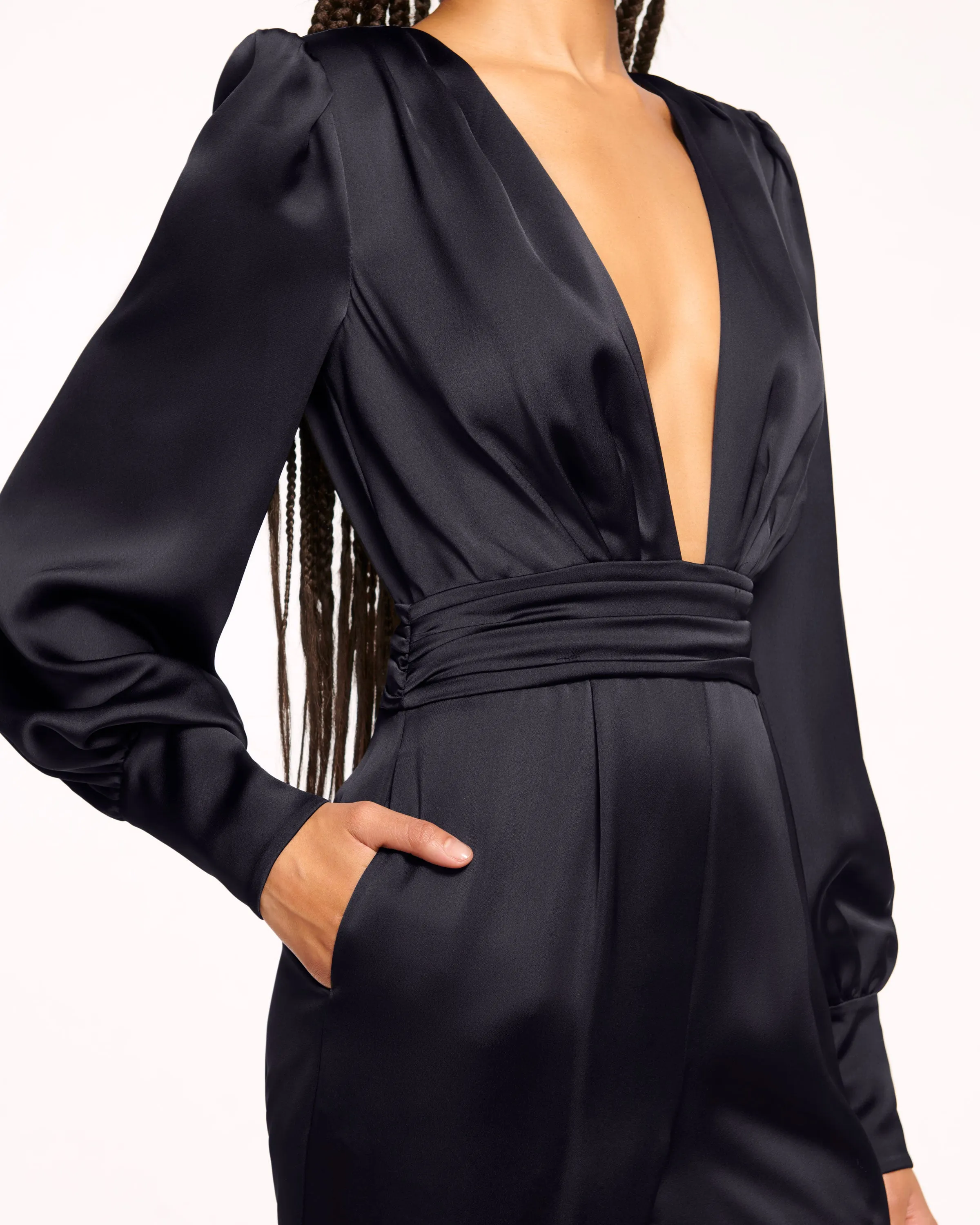 Madelane Plunging Long Sleeve Jumpsuit