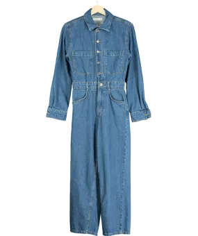 MANGO Blue Long Sleeve Denim Jumpsuit UK XS