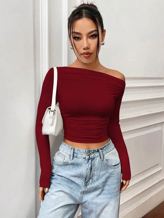 Maroon Asymmetrical Top