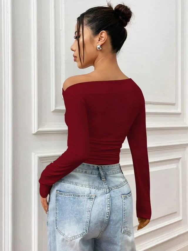 Maroon Asymmetrical Top