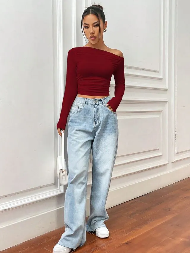 Maroon Asymmetrical Top