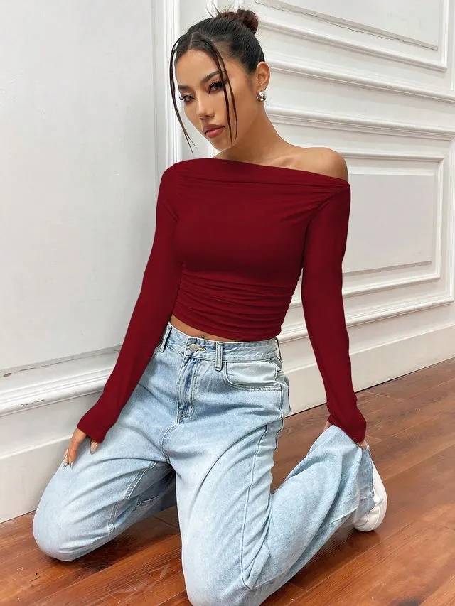 Maroon Asymmetrical Top