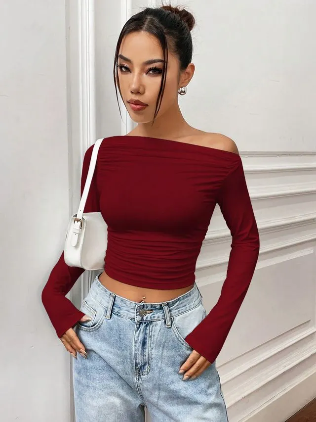 Maroon Asymmetrical Top