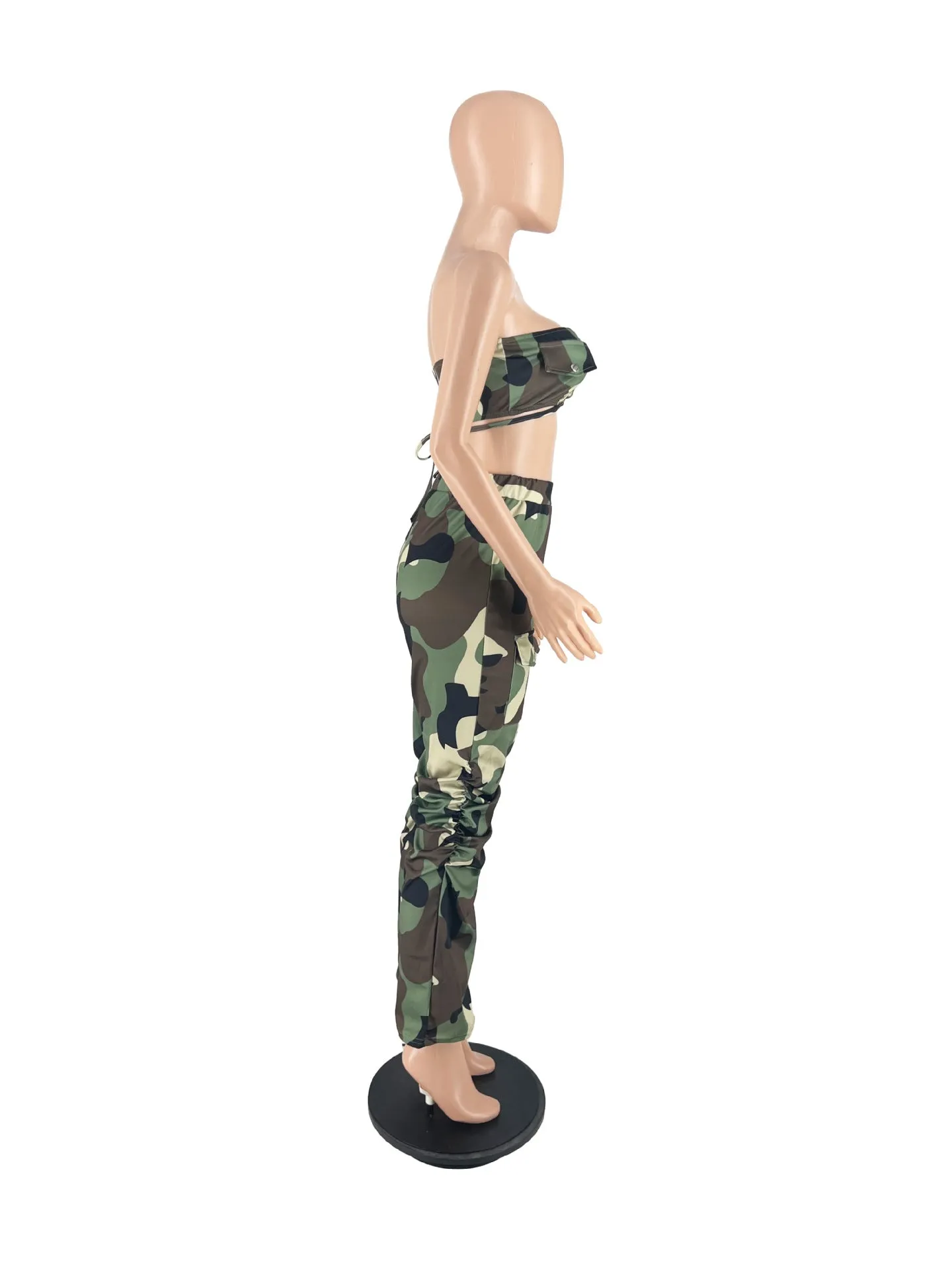 MB FASHION Strapless Lace-Up Bandeau Top and Cargo Pants Set 8374LY