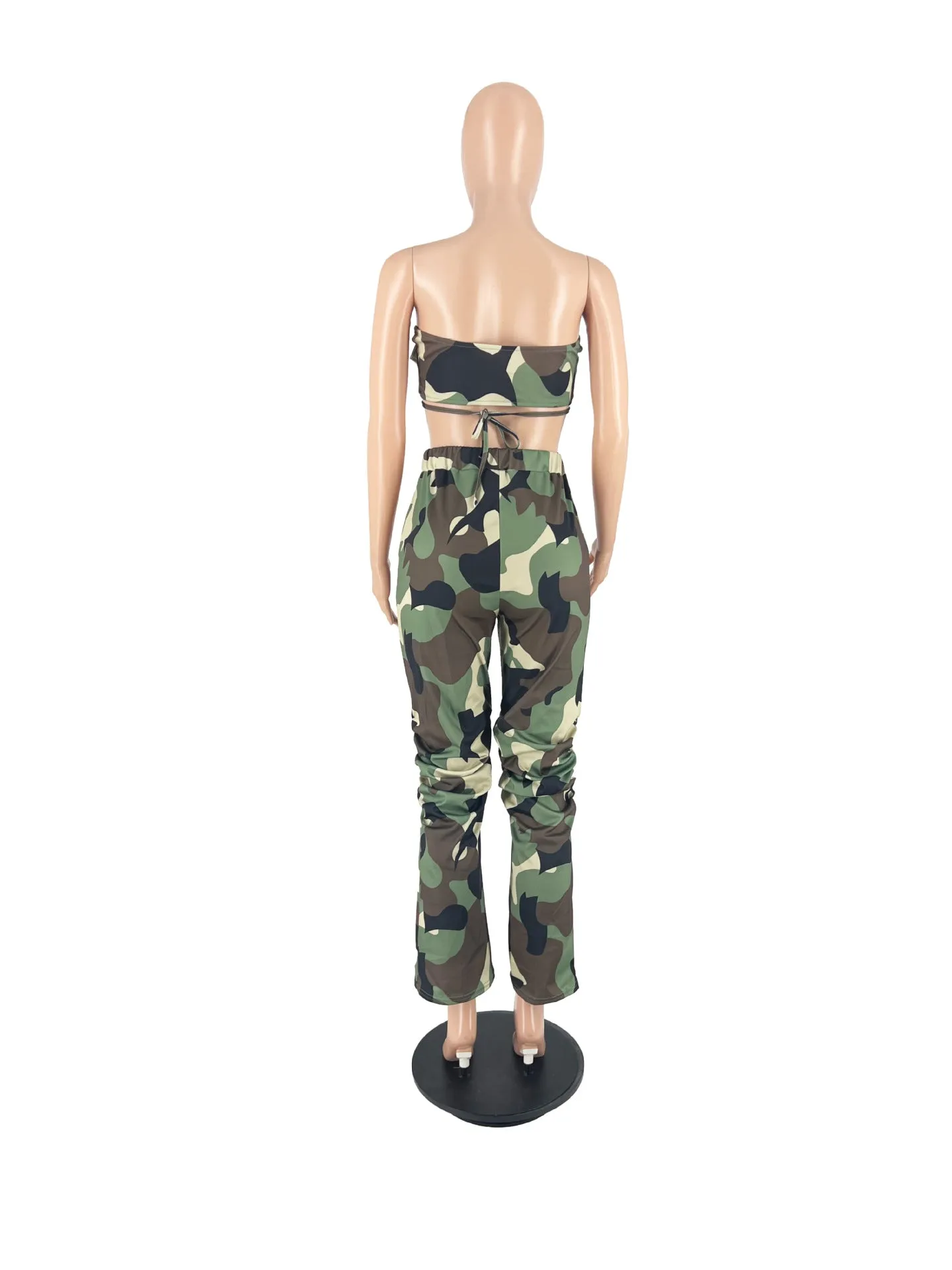 MB FASHION Strapless Lace-Up Bandeau Top and Cargo Pants Set 8374LY