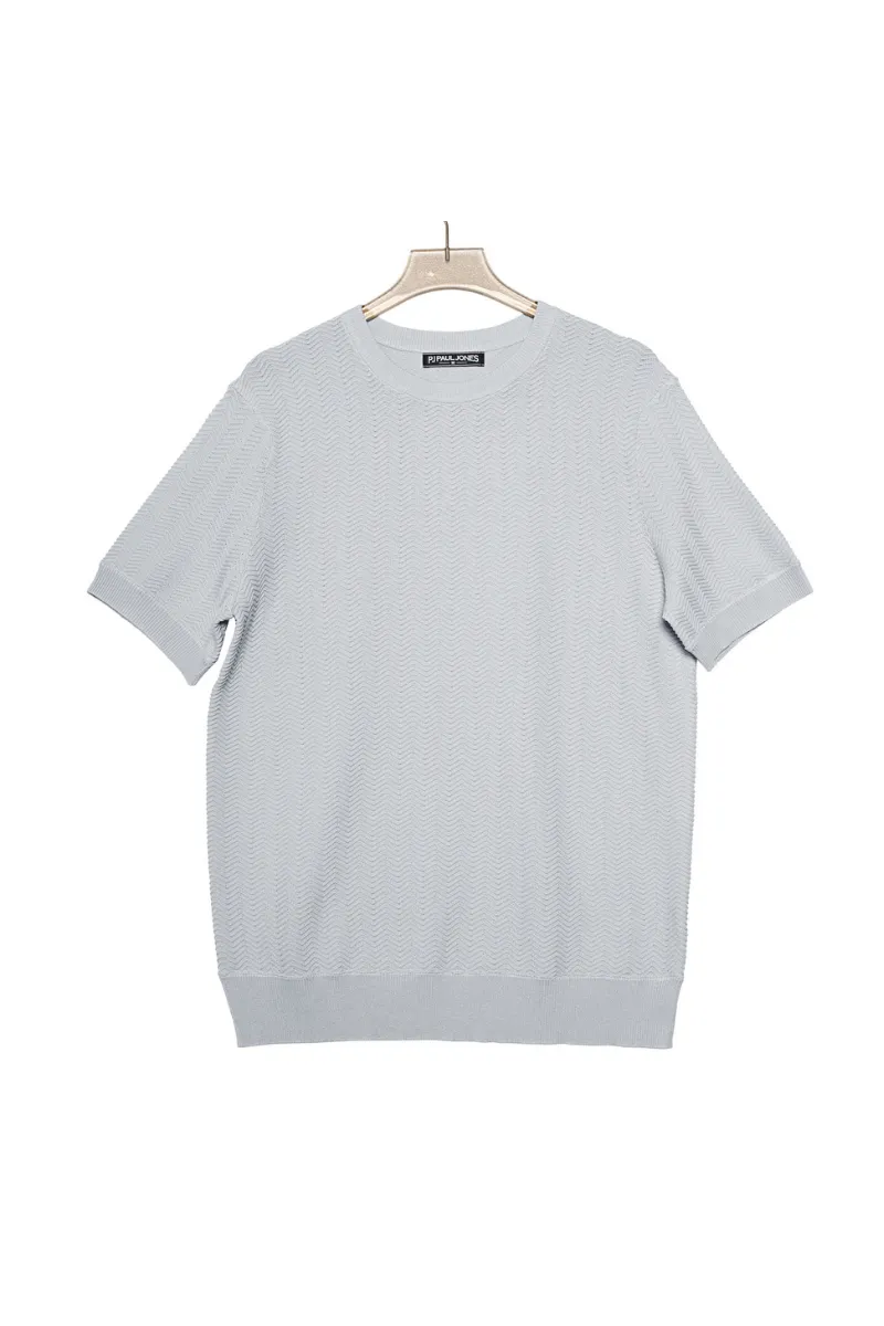 Men Herringbone Textured Knitted T-Shirt Short Sleeve Crew Neck Tops Knitwear