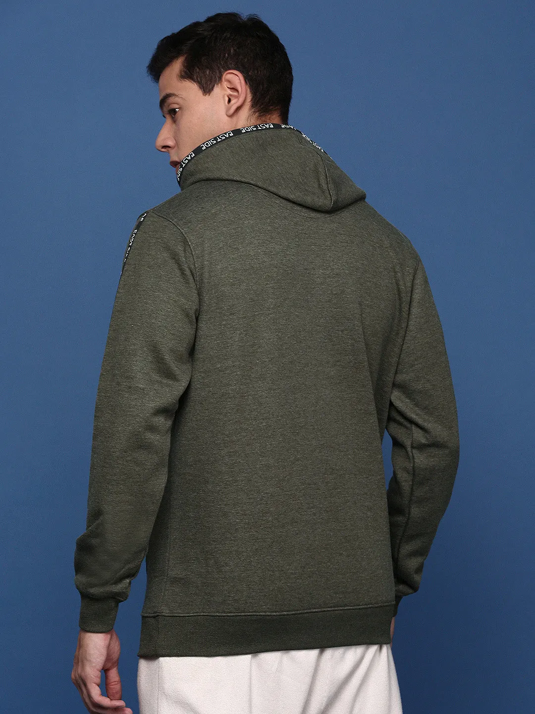 Men Hooded Solid Olive Pullover