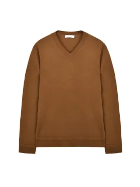 Men V Neck Sweater_Deep Camel