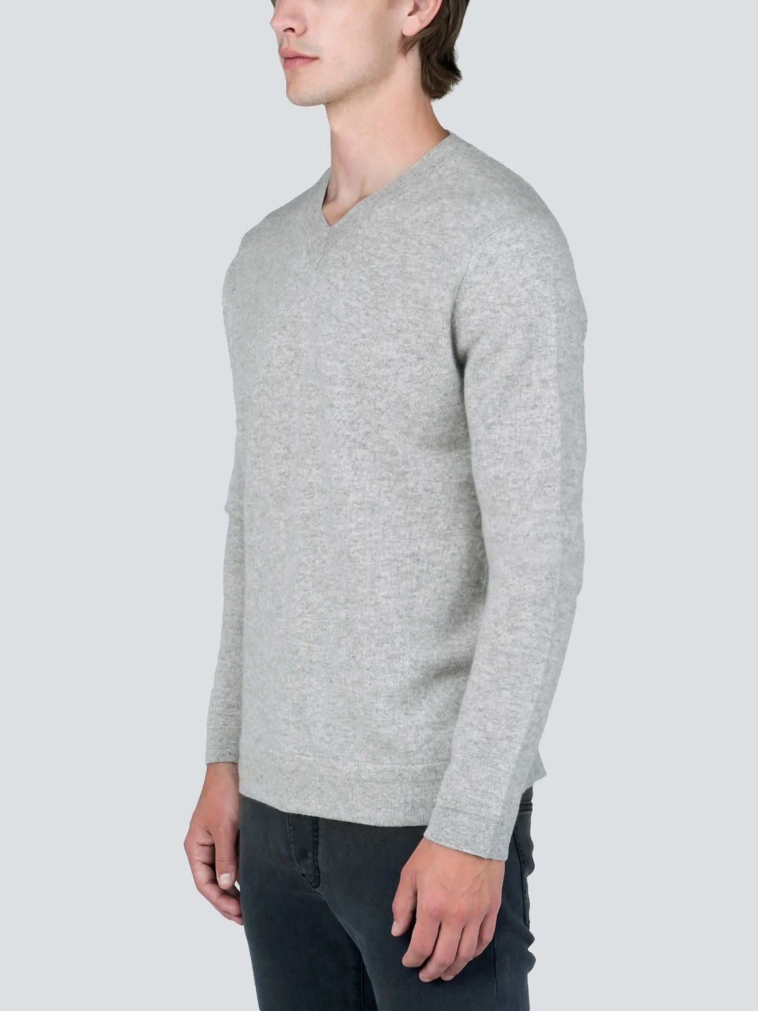 Men V Neck Sweater_Light Grey