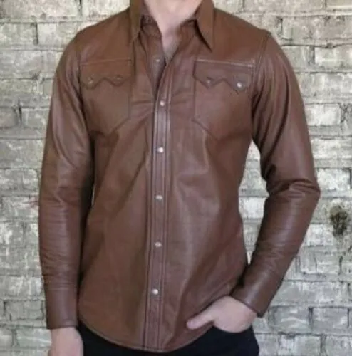 Men's Brown Genuine Sheep Leather Shirt