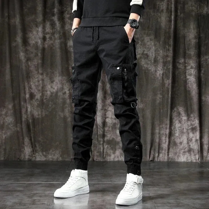 Men's Cargo Pants Outdoor Biker Trousers - Korean Style Loose Fit Hiking, Motorcycle Slacks, Cotton Spandex Baggy Fashion