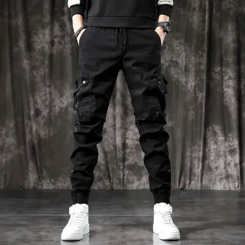 Men's Cargo Pants Outdoor Biker Trousers - Korean Style Loose Fit Hiking, Motorcycle Slacks, Cotton Spandex Baggy Fashion