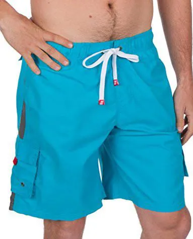 Men's Contrast Striped Solid Color Swim Trunks for Surfing and Skating by Sakkas