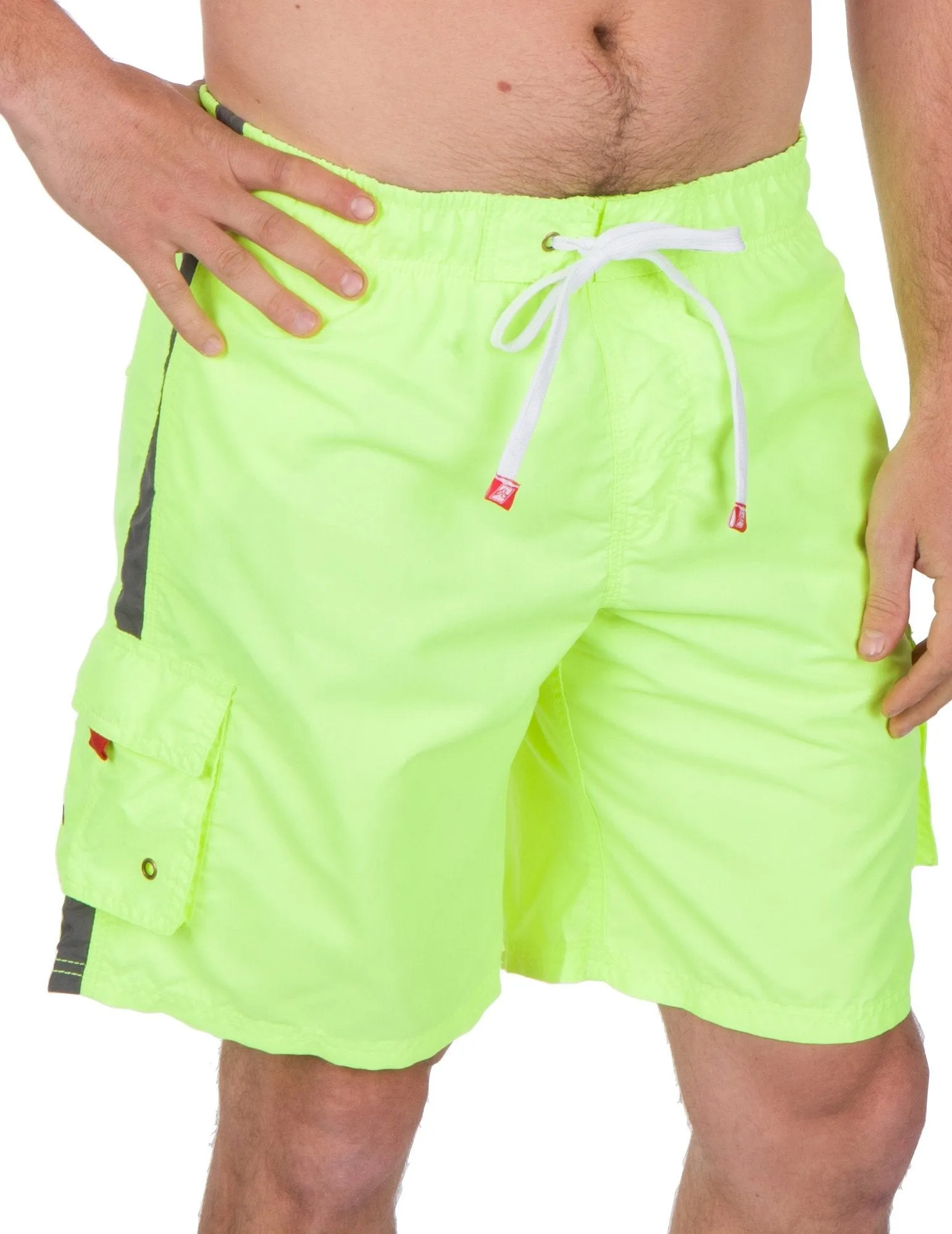 Men's Contrast Striped Solid Color Swim Trunks for Surfing and Skating by Sakkas