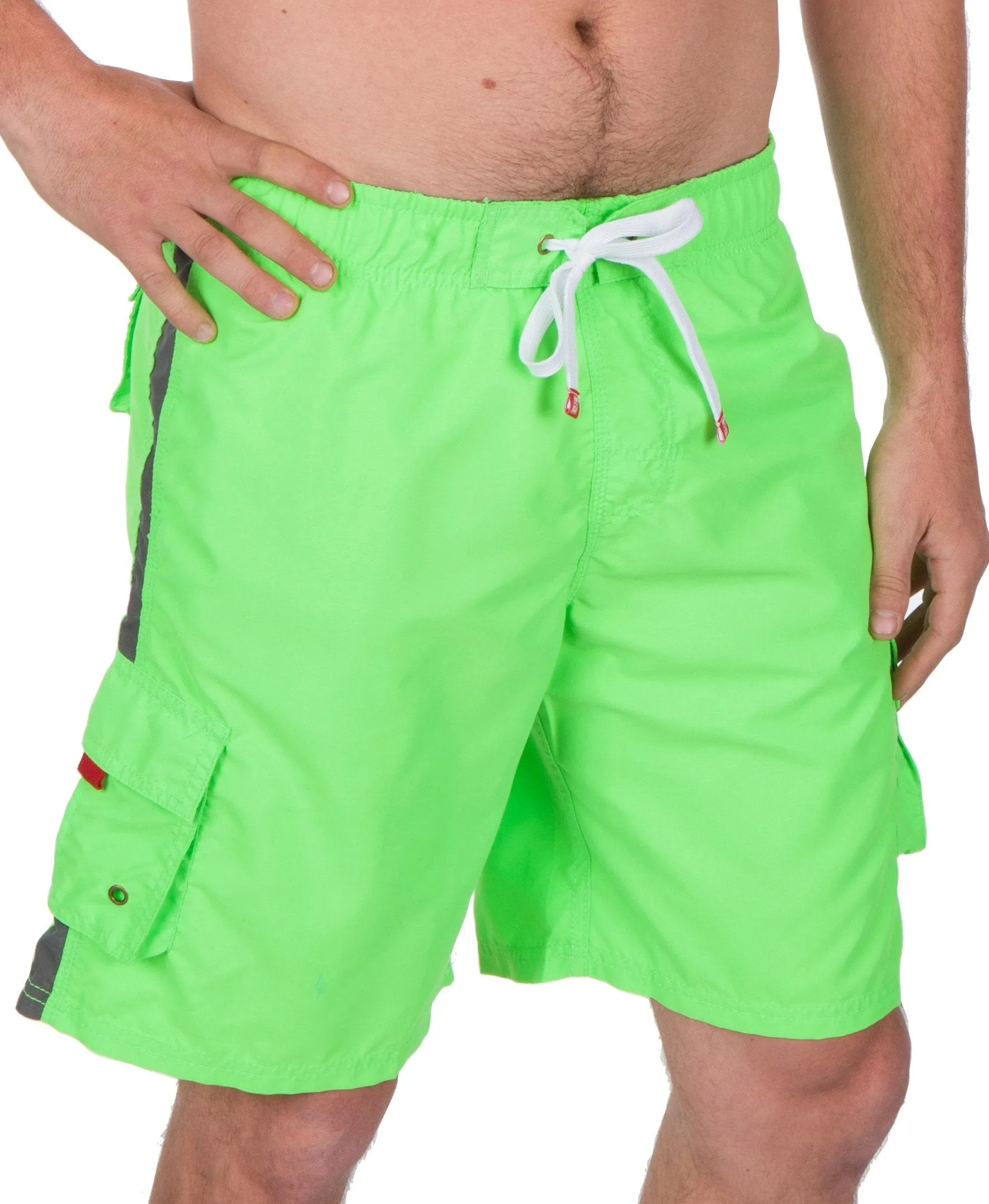 Men's Contrast Striped Solid Color Swim Trunks for Surfing and Skating by Sakkas