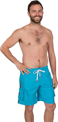 Men's Contrast Striped Solid Color Swim Trunks for Surfing and Skating by Sakkas