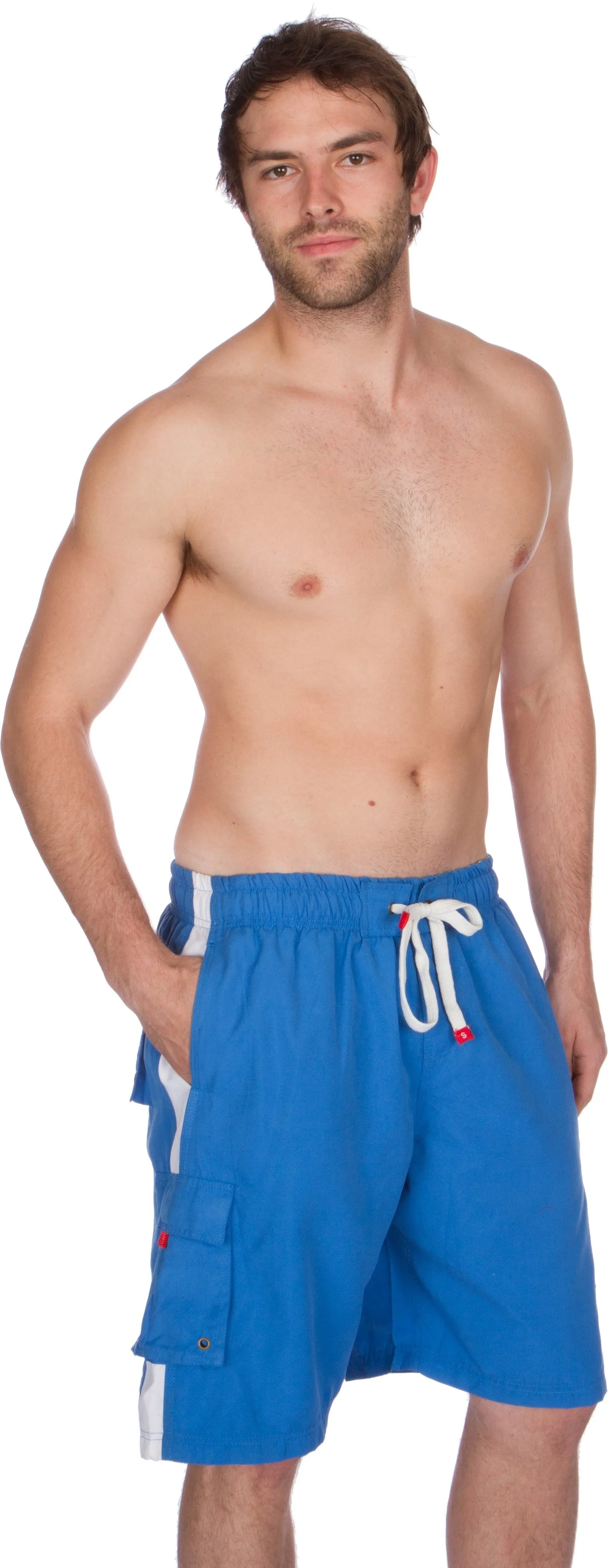 Men's Contrast Striped Solid Color Swim Trunks for Surfing and Skating by Sakkas