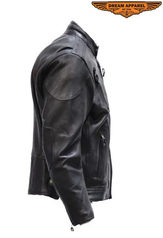 Mens Cowhide Racer Jacket With Air Vents