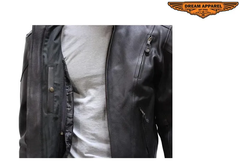 Mens Cowhide Racer Jacket With Air Vents